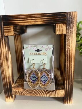 lonna & lilly Gold Oval Beaded Drop Earrings - Purple, Blue, White, Green